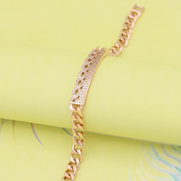 "Rose Gold Greek Key Infinity Chain Bracelet, XPBL0967 - Picture 2 of 13